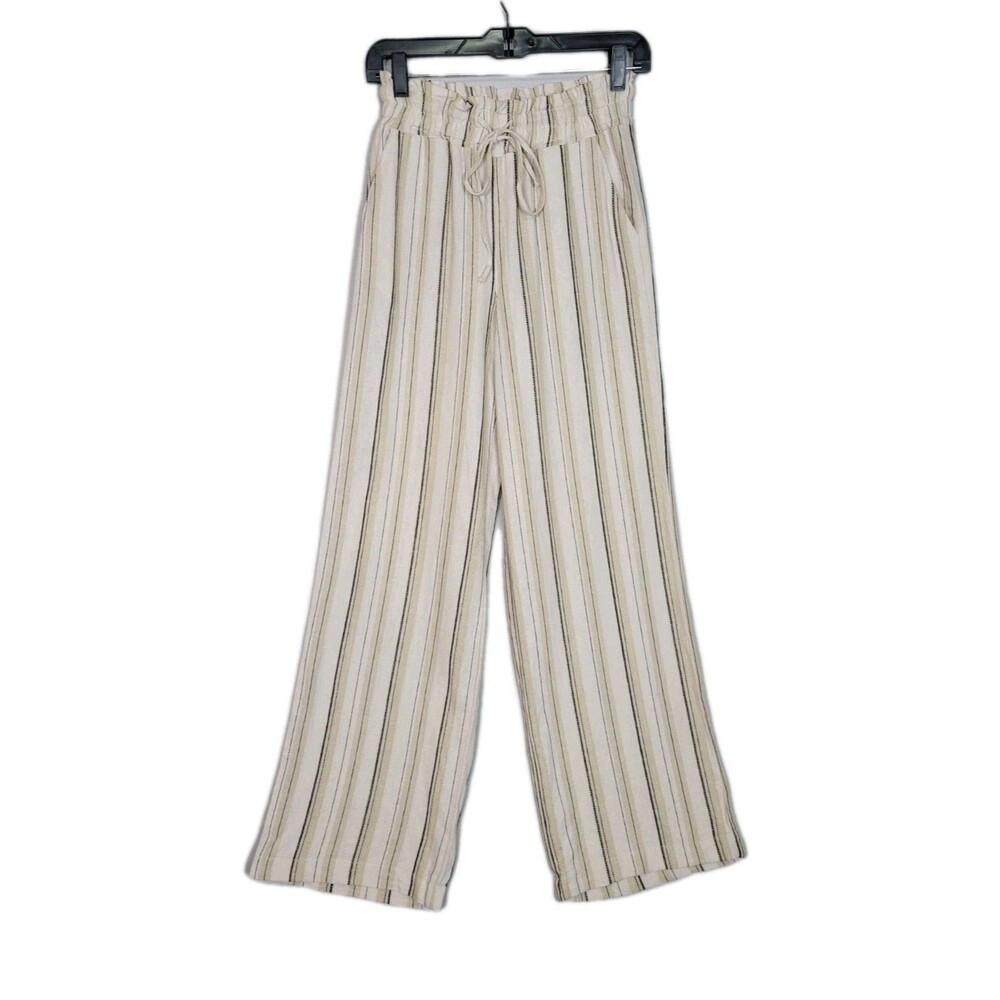 Love Tree Linen Blend Striped Wide Leg Pull On Pants Womens Small Boho Hippie